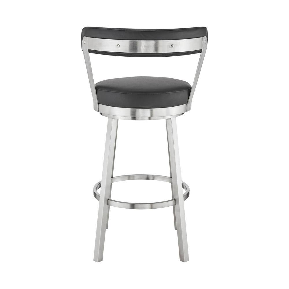 Contemporary 30" Black Faux Leather Swivel Bar Stool with Metal Base