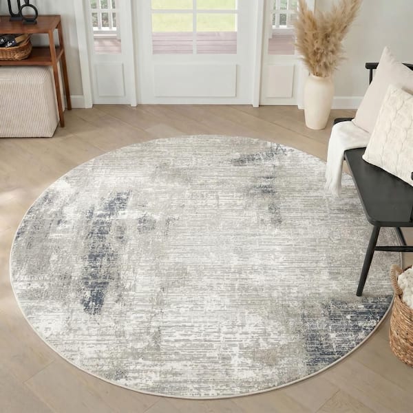 Dekor Grey Charcoal 8 ft. Round x 8 ft. Abstract Contemporary Round Area Rug