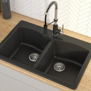 Forteza All-in-One Drop-In/Undermount Granite Composite 33 in. 1-Hole 50/50 Double Bowl Kitchen Sink in Black