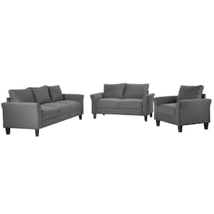80 in. Square Arm Polyester Modern Straight 3 Piece Sofa Set in Gray