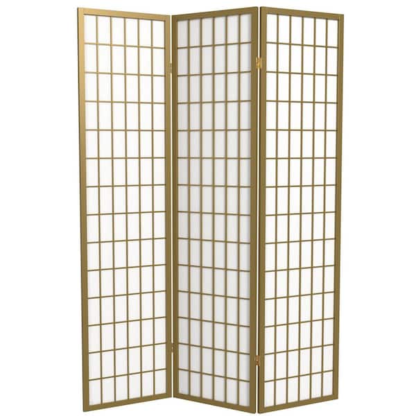 6 ft. Gold Window Pane 3-Panel Room Divider