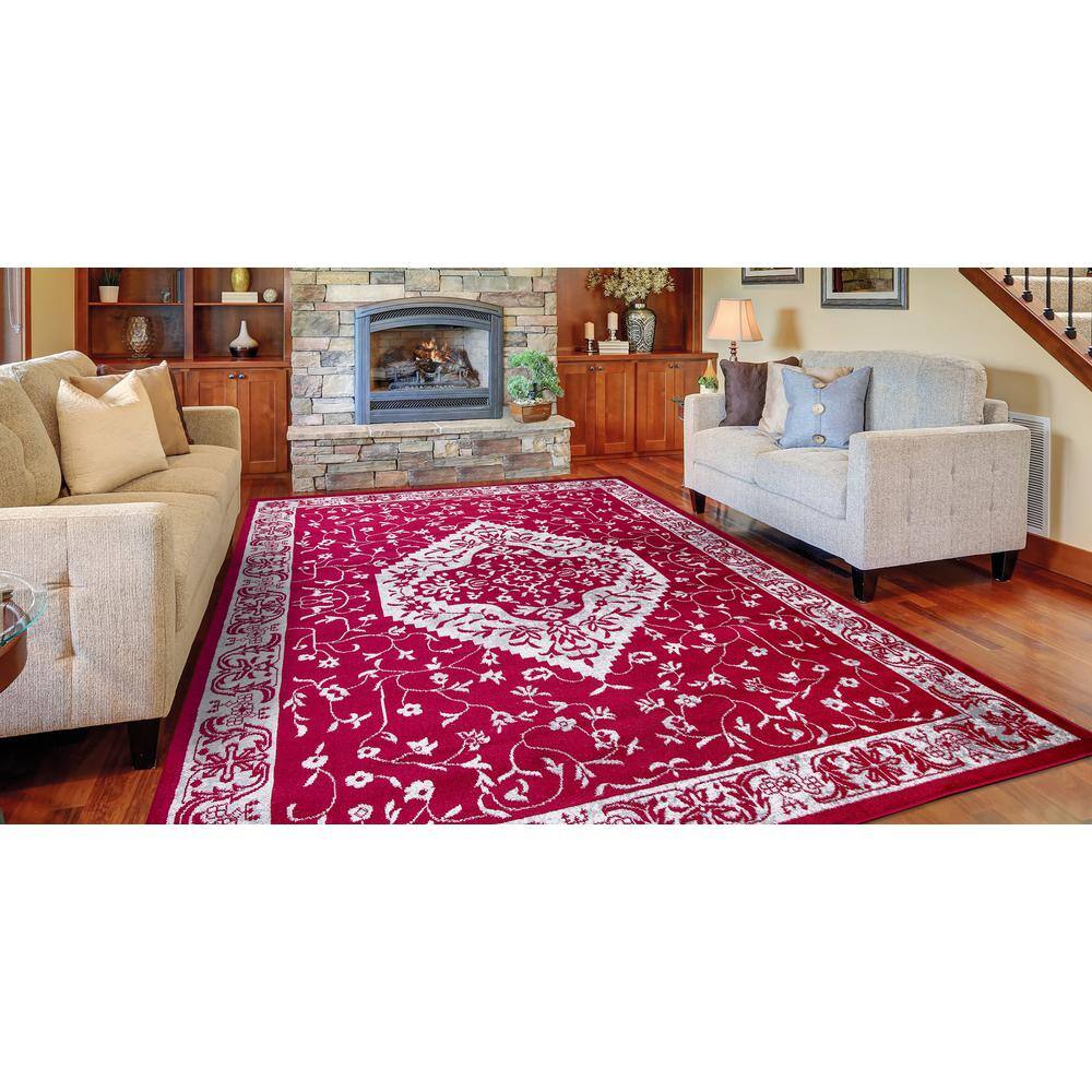 Red Medallion Synthetic Stain-Resistant 7' x 9' Area Rug