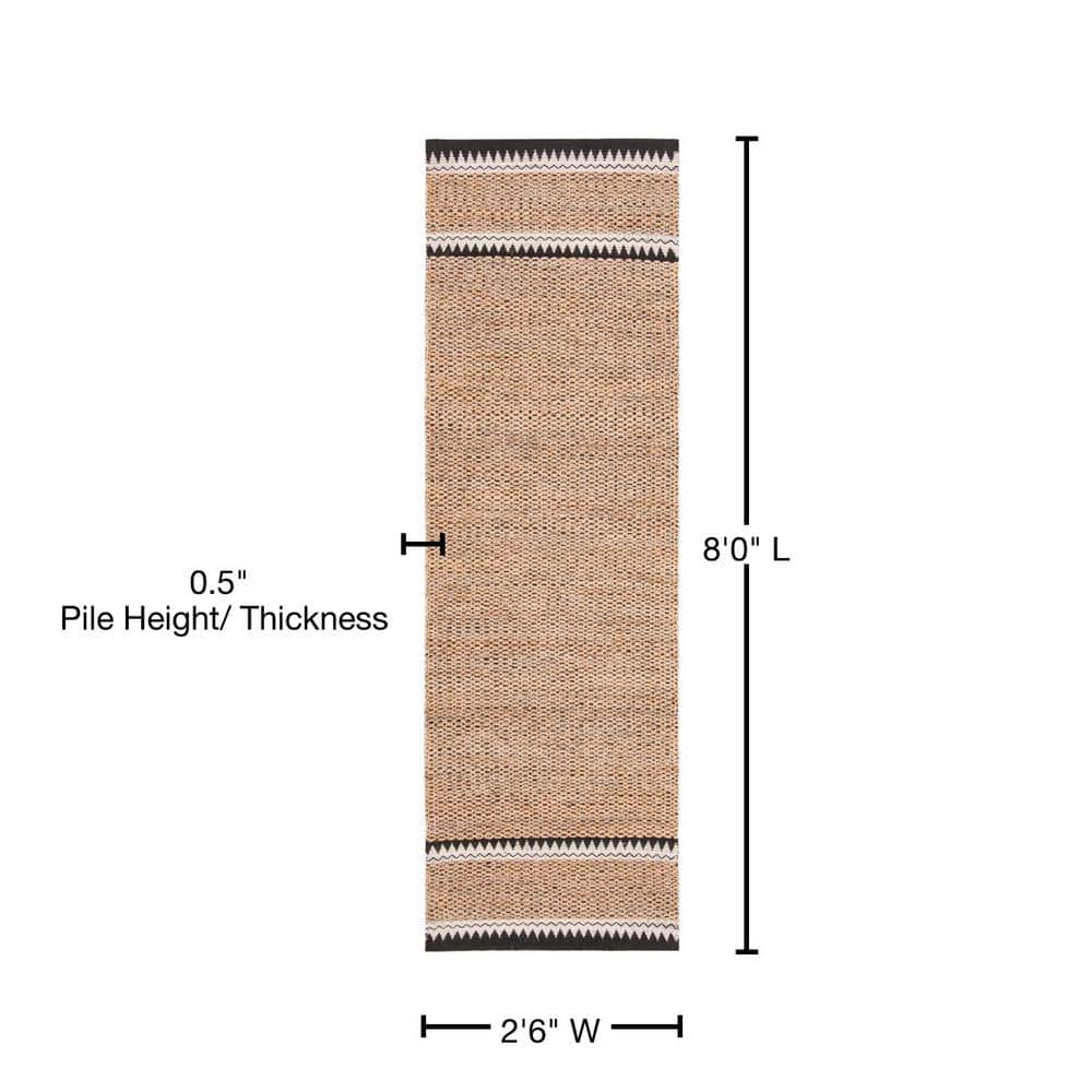Natural and Black Geometric Wool Cotton Runner Rug
