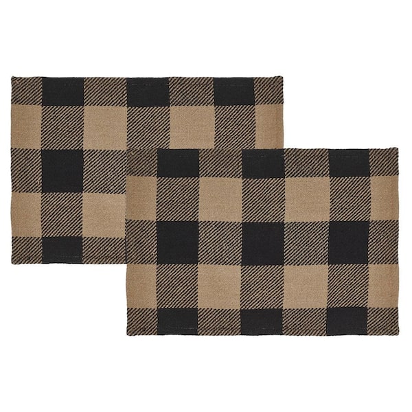 Black Check 19 in. W x 13 in. H Black Cotton Blend Placemat (Set of 2)