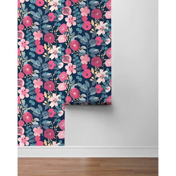 NextWall 30.75 sq. ft. Navy and Magenta Garden Dance Vinyl Peel