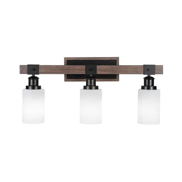 Unbranded Richmond 25.25 in. 3 Light Vanity Light Matte Black and Painted Woodlook Metal with 4 in. White Matrix no bulbs included