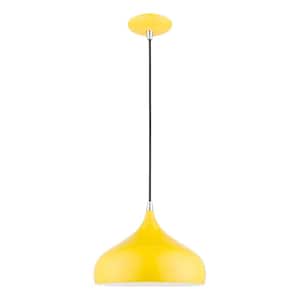 Amador 1-Light Shiny Yellow Pendant with Polished Chrome Accents