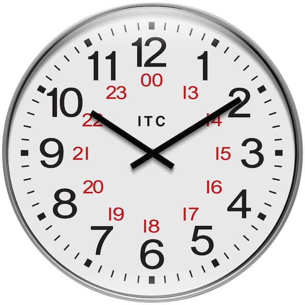 Profuse 24-Hour ITC Business Wall Clock, Silver, 19"