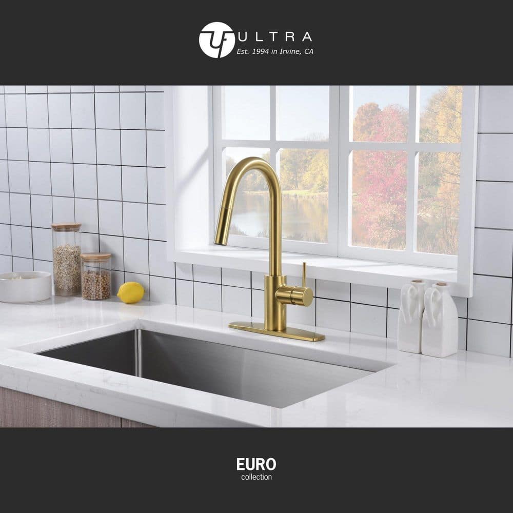 Brushed Gold Single Handle Pull Down Kitchen Faucet