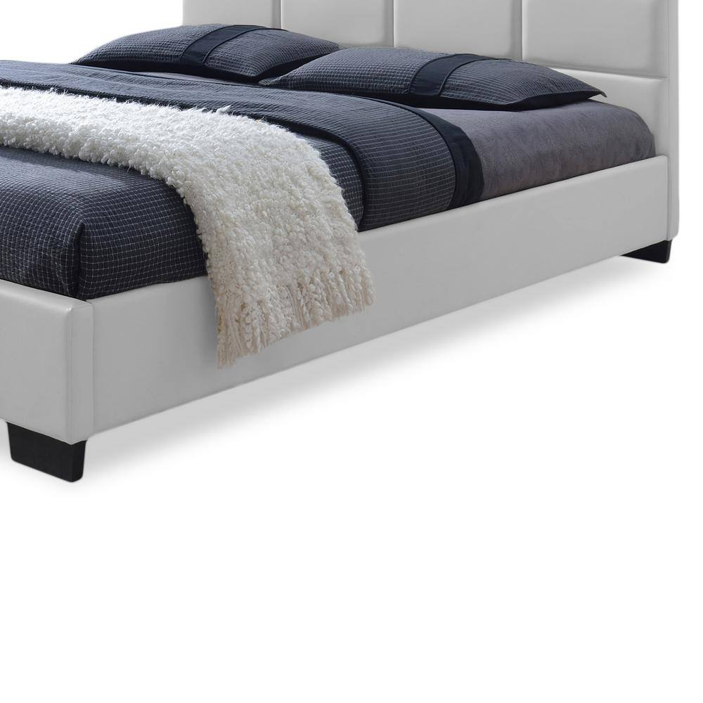 White Queen Faux Leather Upholstered Platform Bed with Tufted Headboard