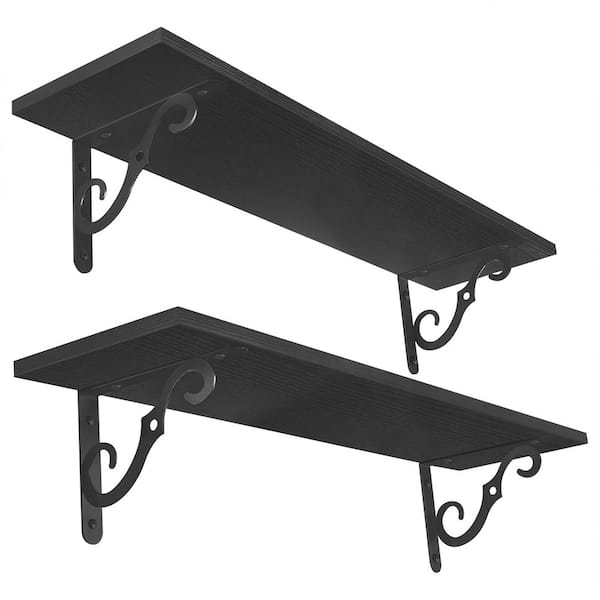 Unbranded 31.5 in. W x 7.87 in. D Black Decorative Wall Shelf with Brackets, Set of 2