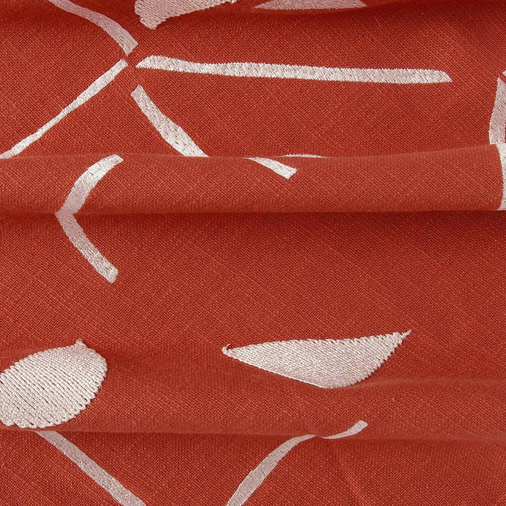 Orange and Ivory Geometric Embroidered Cotton Blend Throw Pillow