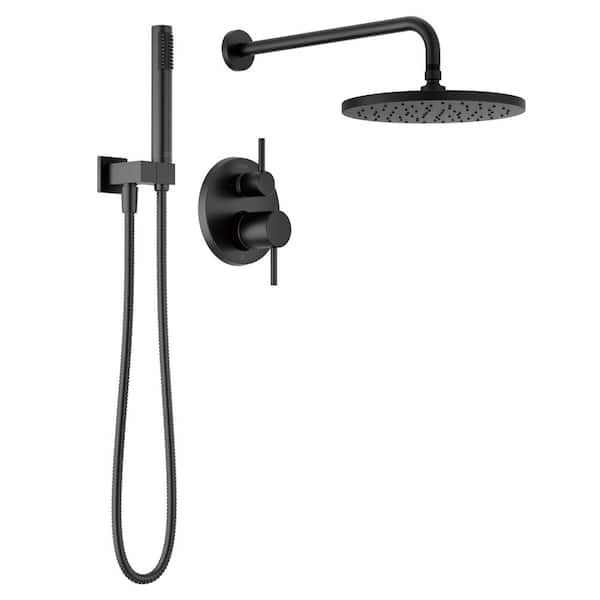 Modern 1-Handle Shower Trim Kit with Hand Shower in Matte Black (Valve Not Included)
