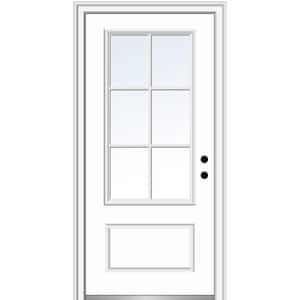 36 in. x 80 in. Simulated Divided Lites Left-Hand 3/4-Lite Clear 1-Panel Primed Fiberglass Smooth Prehung Front Door