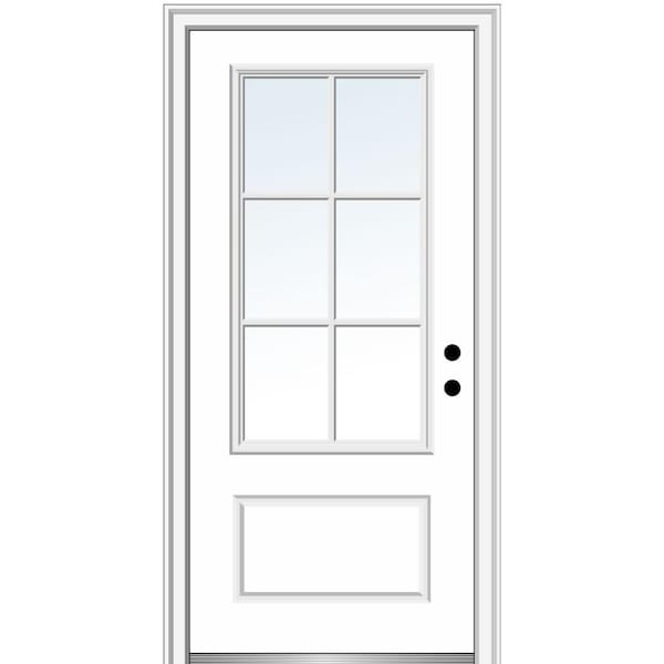 MMI Door 36 in. x 80 in. Simulated Divided Lites Left-Hand 3/4-Lite Clear 1-Panel Primed Fiberglass Smooth Prehung Front Door