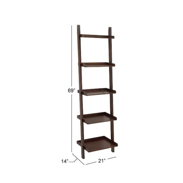 69 in. 5 Shelves Wood Stationary Brown Shelving Unit