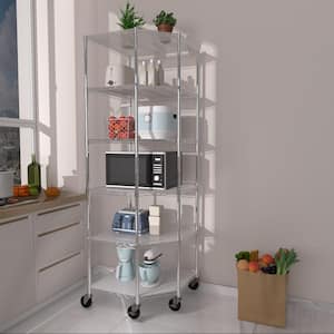 27 in. x 27 in. x 82 in. 6 Tier Chrome Color Shelf Style Metal 5 Corner Shelf with Adjustable Shelves and 4
