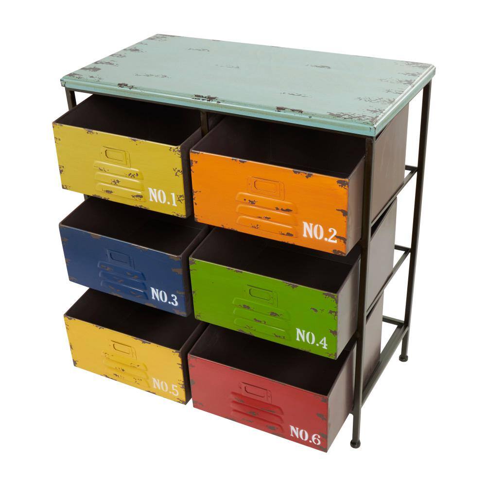 Multi-Colored Industrial Metal Drawer Insert with Weathered Finish