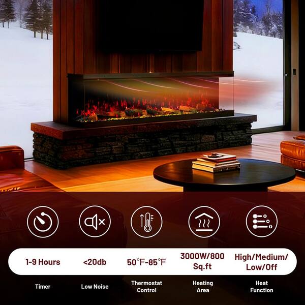 Mondawe 3-Sided Electric Fireplace, 3000W 60 in. Smart WiFi
