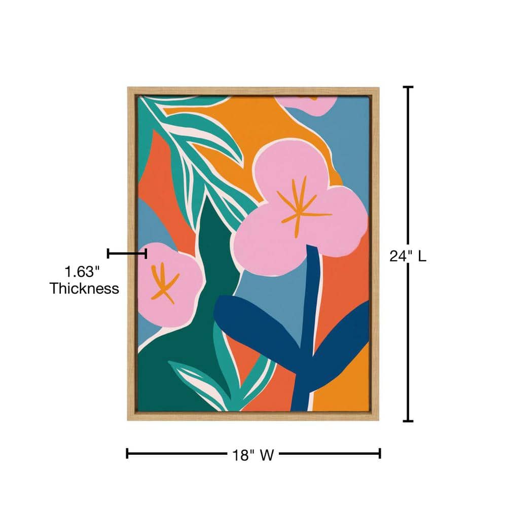 Colorful Abstract Floral Canvas Wall Art with Natural Frame