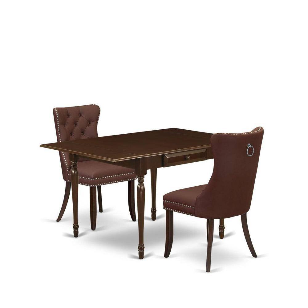 Mahogany 3-Piece Dining Set with Burgundy Upholstered Chairs