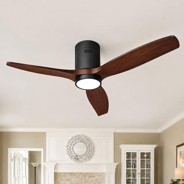 52 in. Solid Wood Ceiling Fan with Light, Remote&Wall Control, 5600CFM Flush Mount Quiet DC Motor, 6-Speed 3CCT Dimmable