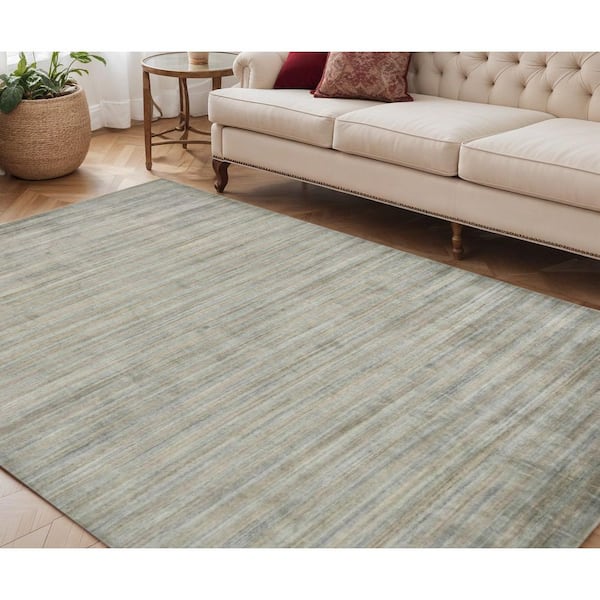 5 ft. x 8 ft. Silver And Gray Wool Striped Hand Woven Area Rug