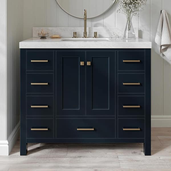 ARIEL Cambridge 42 in. W x 22 in. D x 36.5 in. H Single Sink Freestanding Bath Vanity in Midnight Blue with Carrara Marble Top