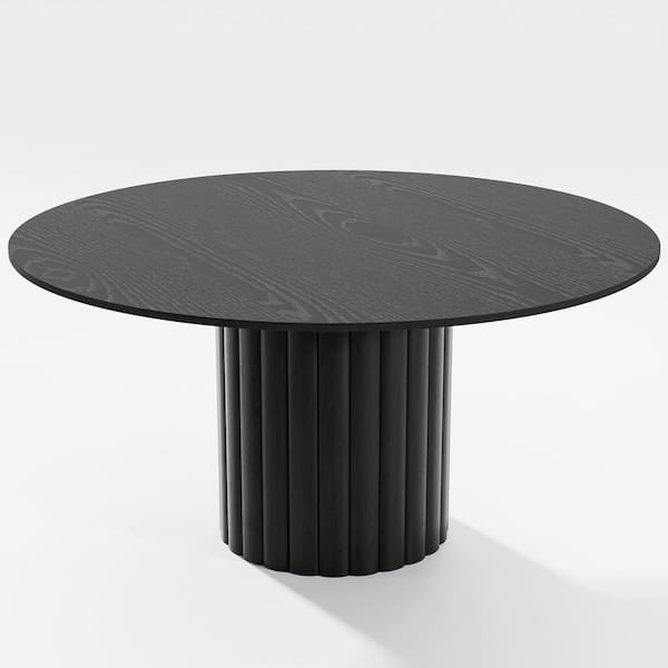Lirago Cylindrical Black Colored Wood 52" Column Base Dining Table for 6