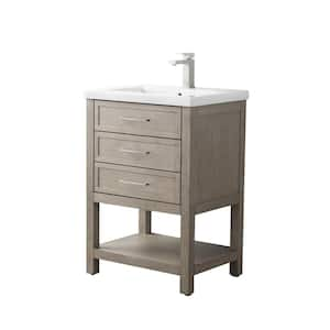 Oliver 24 in. W x 18 in. D x 34 in. H Bath Vanity in Vintage Gray with White Ceramic Vanity Top