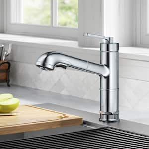 Allyn Industrial Pull-Out Single Handle Kitchen Faucet in Chrome