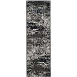 Adirondack Silver/Black 3 ft. x 12 ft. Solid Distressed Runner Rug