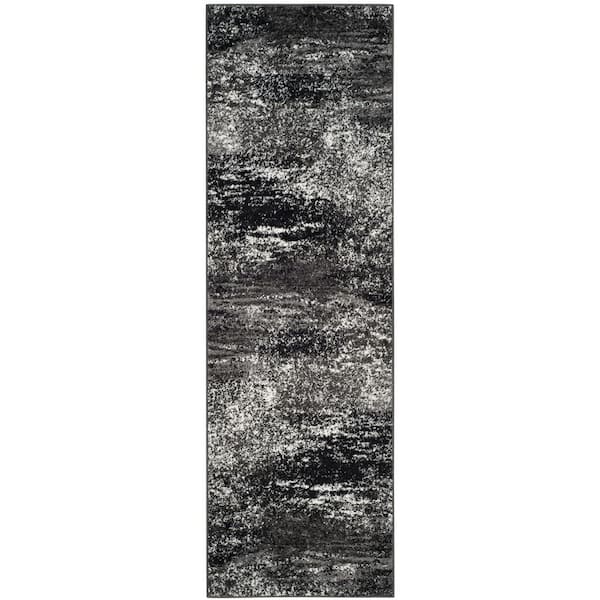 SAFAVIEH Adirondack Silver/Black 3 ft. x 14 ft. Solid Distressed Runner Rug