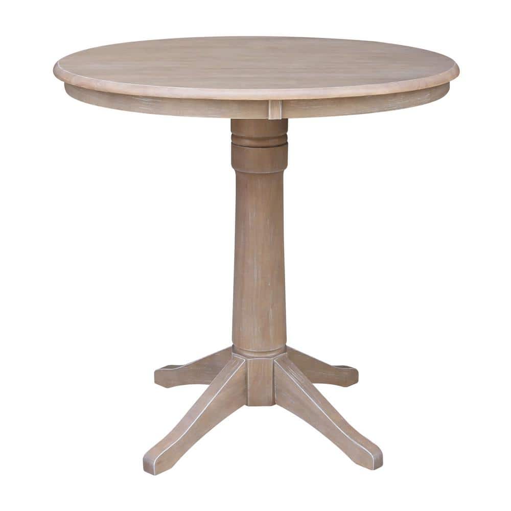 Washed Gray Taupe 36" Round Wood Pedestal Counter Table