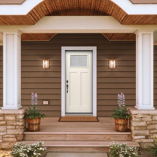 36 in. x 80 in. Right-Hand 1/4 Lite Craftsman Micro-Granite Glass Primed Fiberglass Prehung Front Door