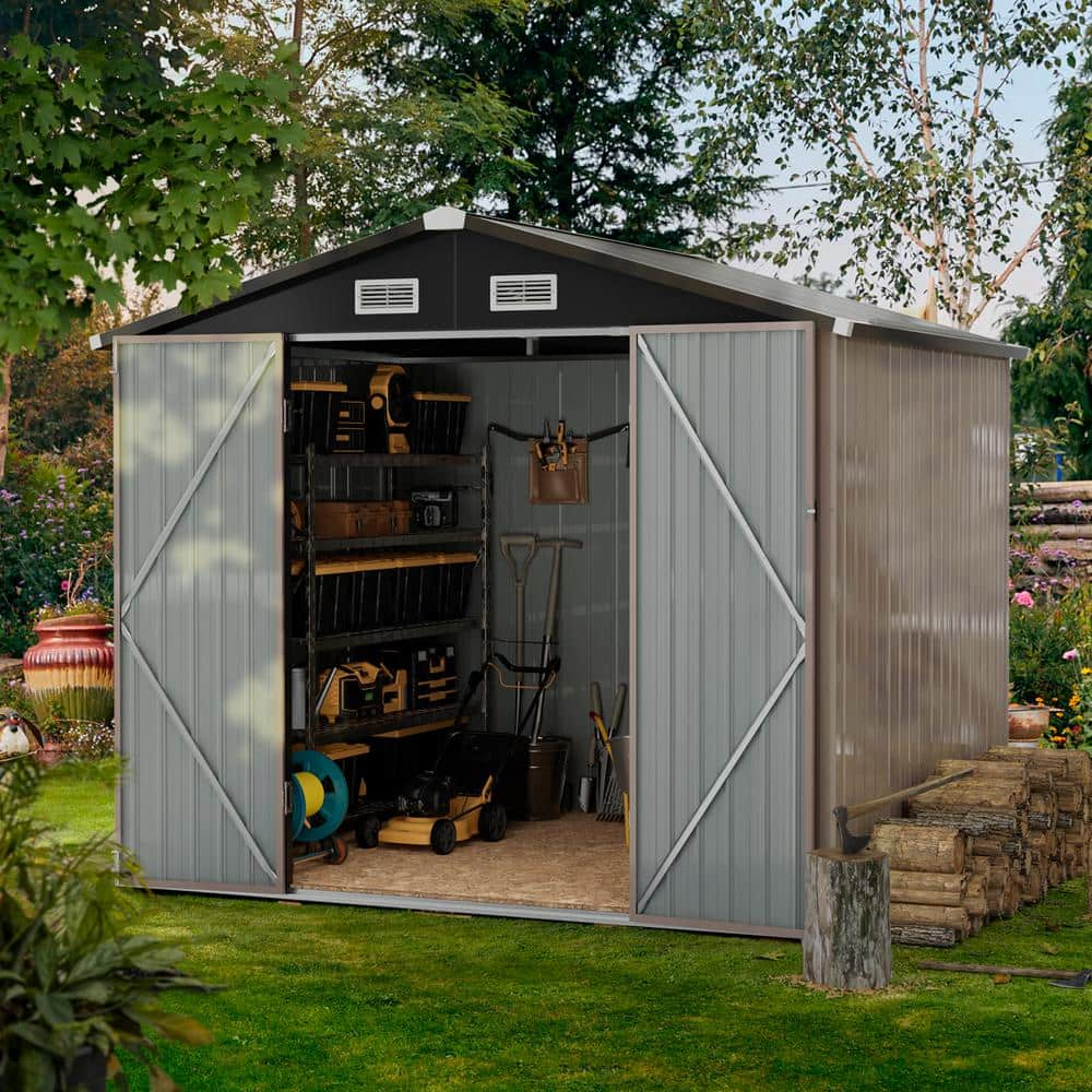 Sizzim 8 ft. W x 6 ft. D Outdoor Metal Storage Shed with Vents and ...