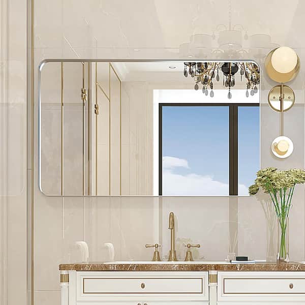 Staykiwi 40 in. W. x 30 in. H Rectangular Framed Wall Bathroom Vanity Mirror in Silver