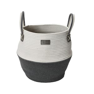 White and Gray Woven Cotton Rope Decorative Storage Basket