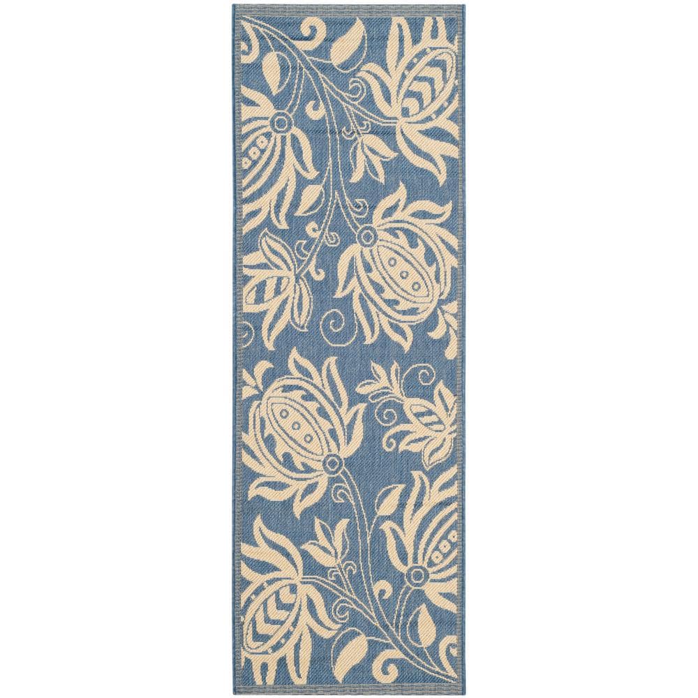 Reversible Blue and Natural Synthetic Runner Rug - 27" x 10"
