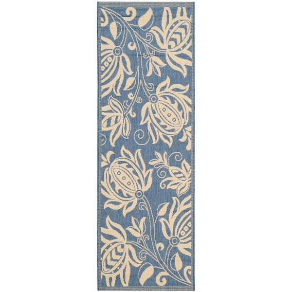 SAFAVIEH Courtyard Blue/Natural 2 ft. x 10 ft. Border Indoor/Outdoor Patio  Runner Rug