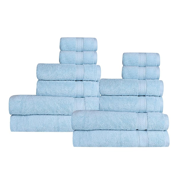 A1 Home Collections A1HC 500 GSM Duet Technology 100% Cotton Ring Spun Chambray Blue Quick Dry Low Lint Highly Absorbent 12-Piece Towel Set