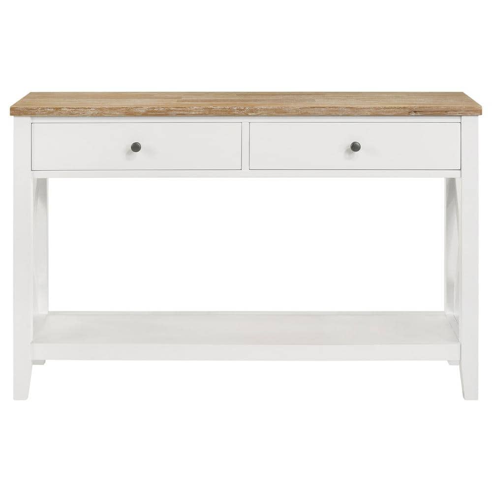 Coastal Brown and White Wood Console Table with Storage