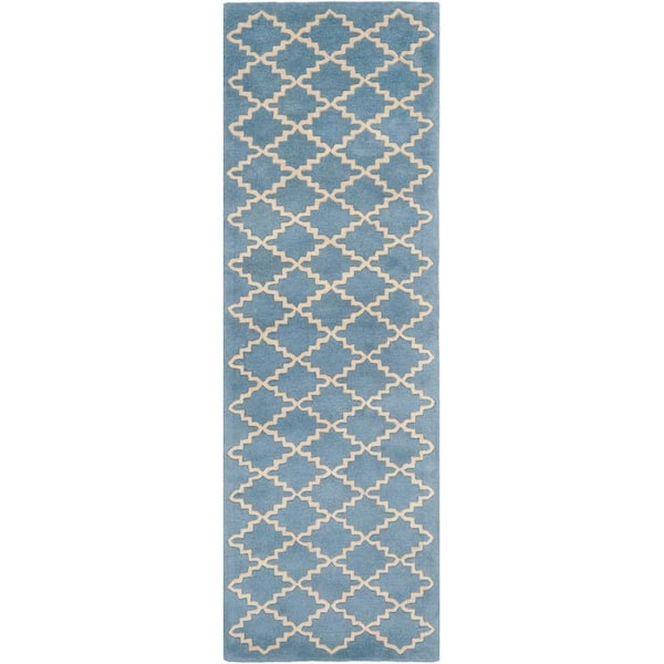 SAFAVIEH Chatham Blue Grey 2 ft. x 7 ft. Geometric Runner Rug