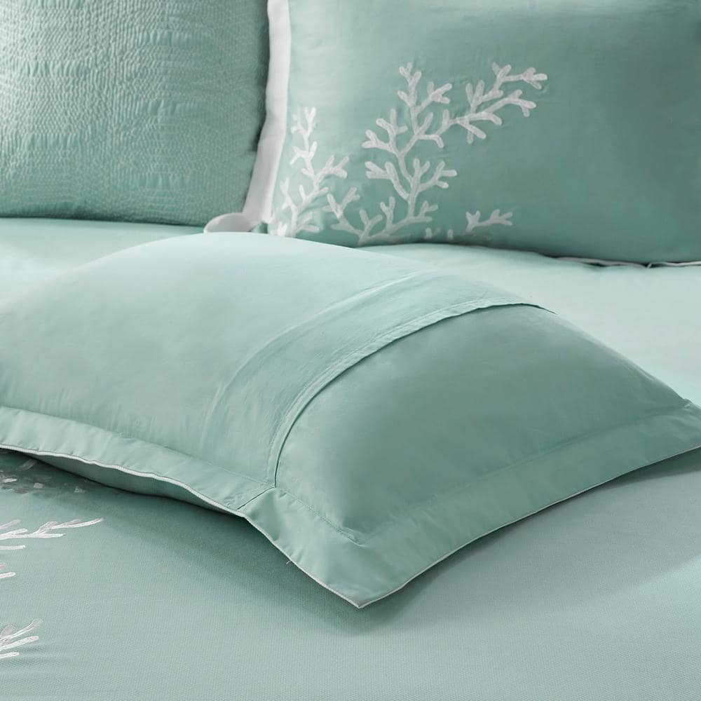 Twin Aqua and White Cotton Nautical Comforter Set