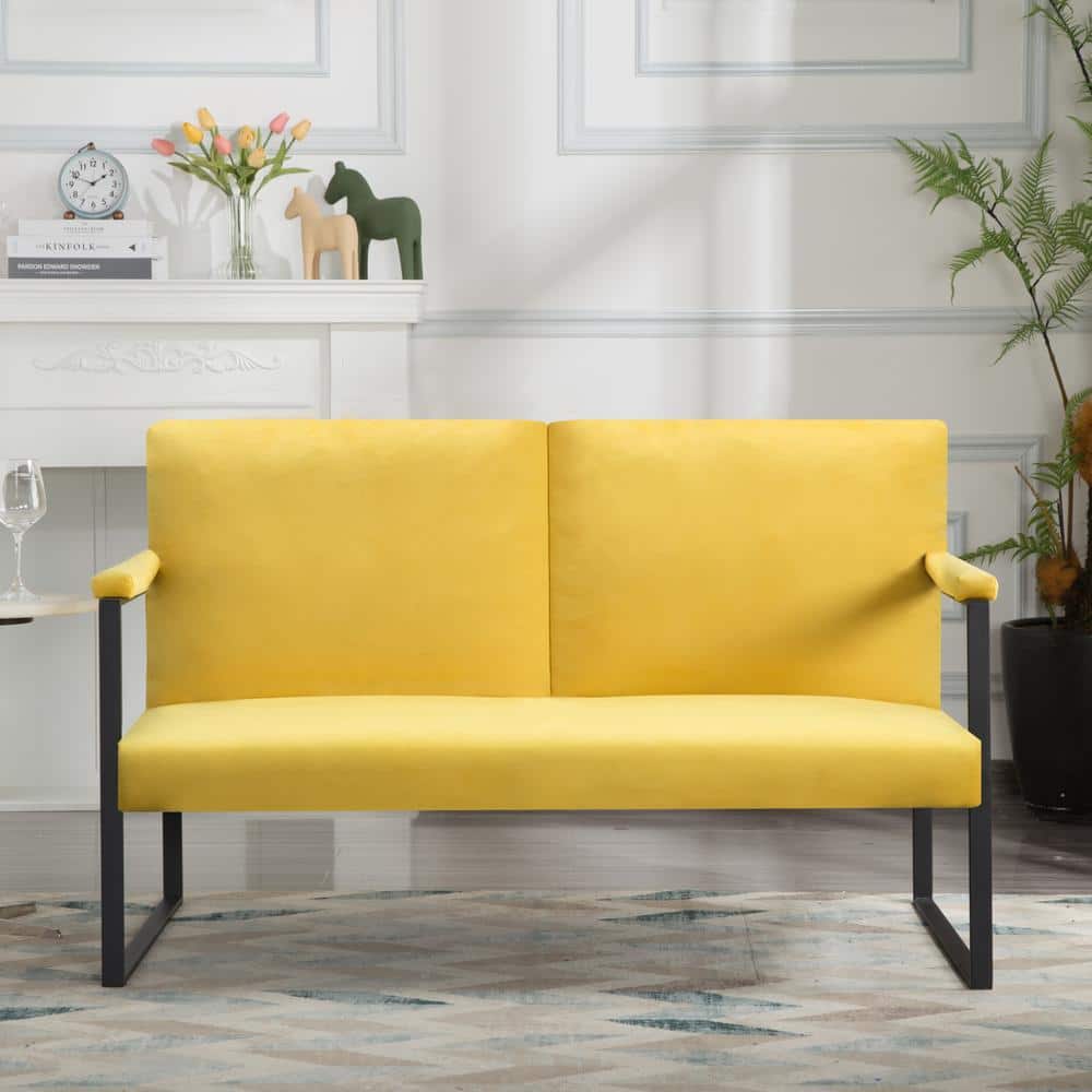 49.2 in. W Square Arm Velvet Modern Rectangle Sofa in. Yellow
