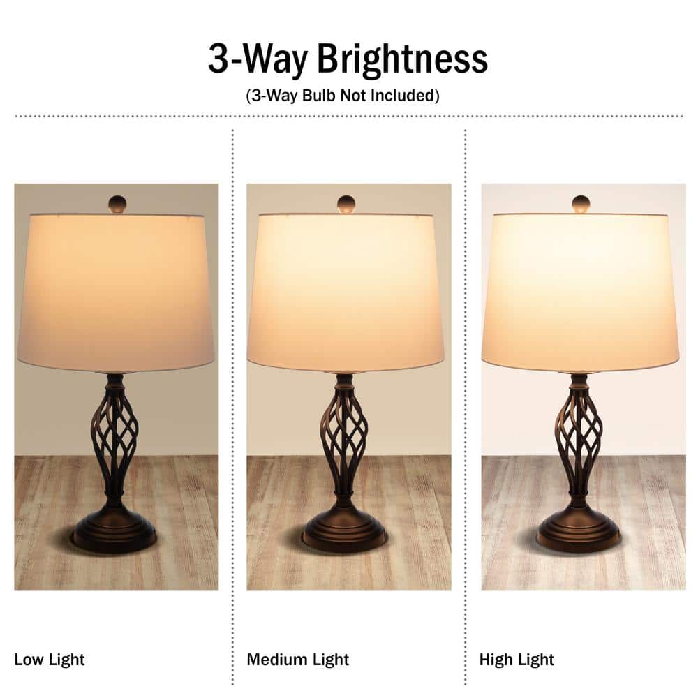 Set of 2 Black Metal Table Lamps with USB Ports