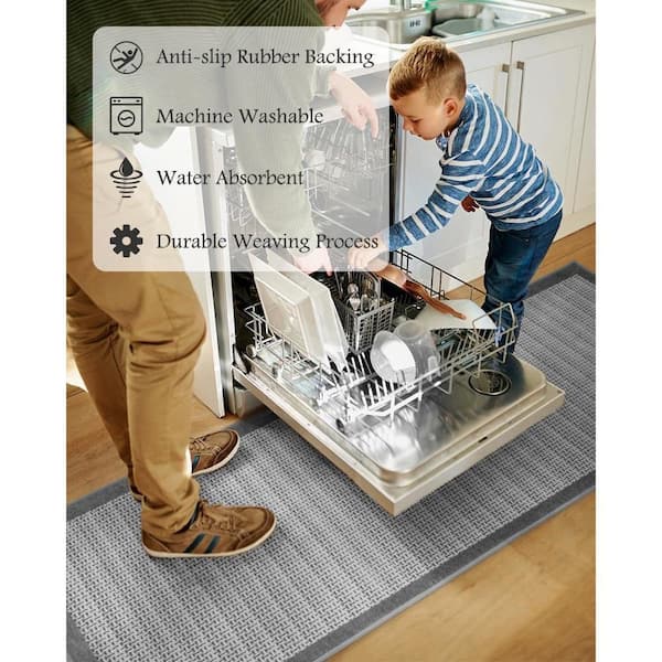 Grey 32 in. x 20 in. & 30 in. x 72 in. Non Slip, Washable