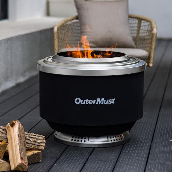 24 in. Outdoor Stainless Steel Wood Burning Fire Pit with Protective Insulation Stand and Ash Pan for 5-7 Persons