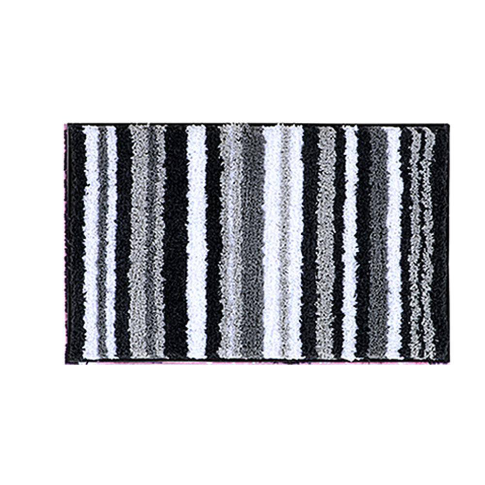 Graphite Gray and White Striped Polyester Bath Rug Set