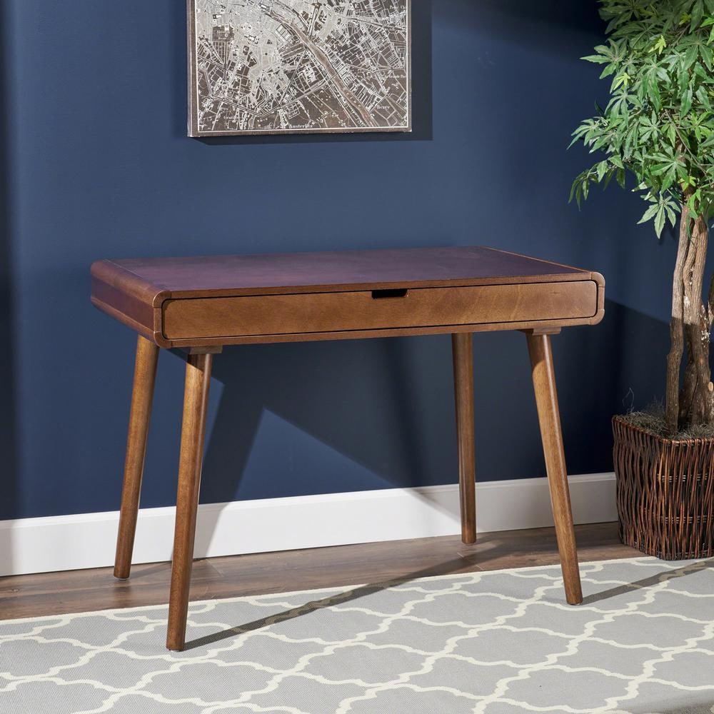 41 in. Rectangular Medium Brown 1 Drawer Writing Desk with Built-In Storage